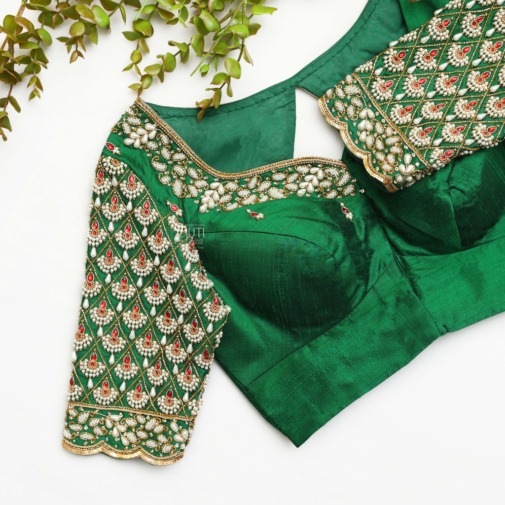 Deep Green  embroidery bridal blouse