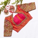 Orange color embroidery bridal blouse