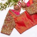 Orange color embroidery bridal blouse