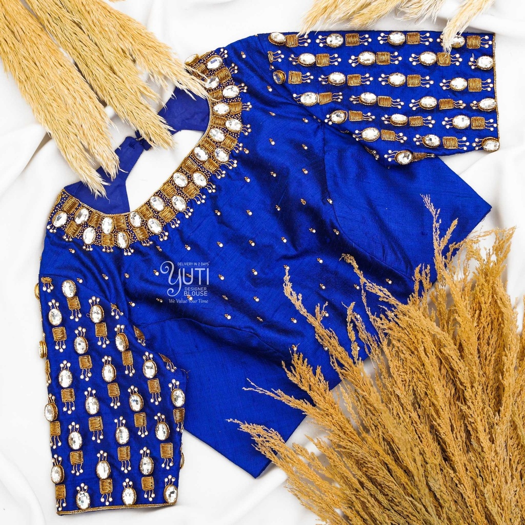 Blue fitting stone bridal blouse