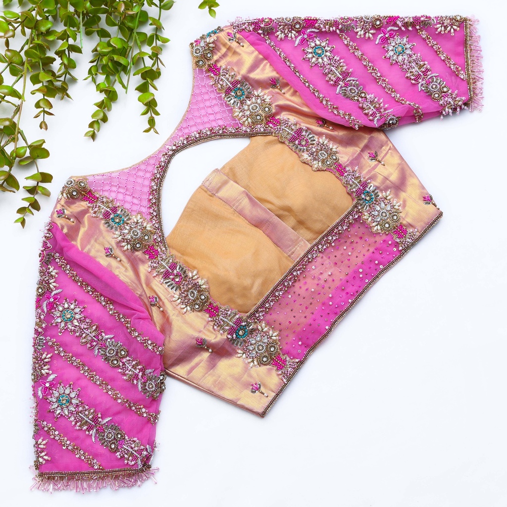 Elegance meets perfection! Introducing our stunning, one-of-a-kind pink color customized bridal blouse