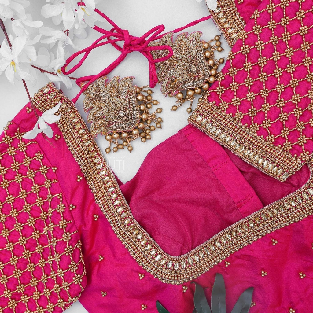 Pink checked bridal blouse