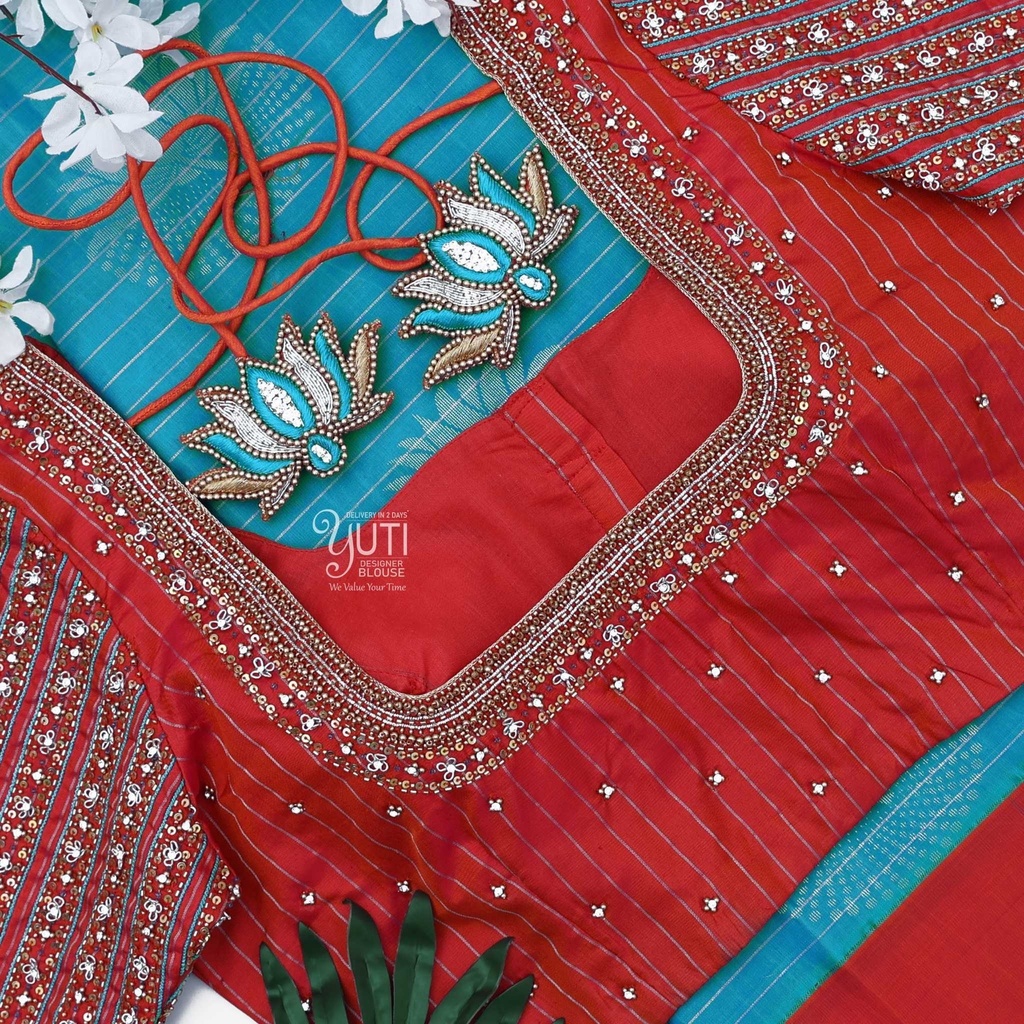 Red floral sequins bridal blouse