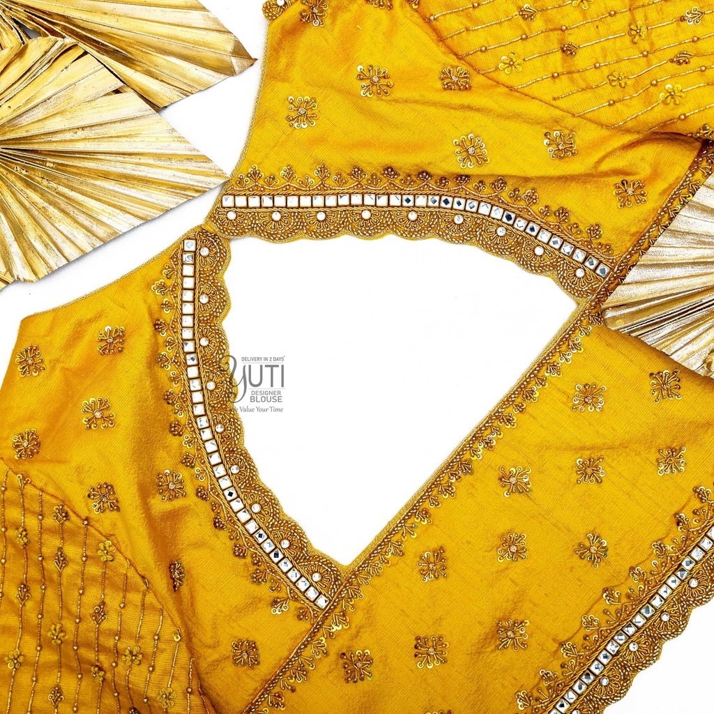 Mustard yellow floral motif bridal blouse