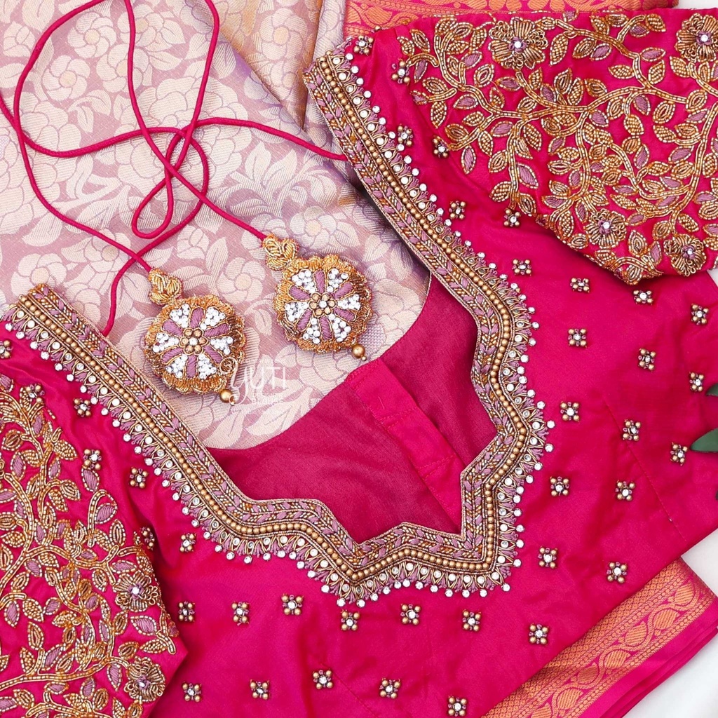 Pink blouse with contrast floral design