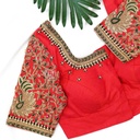 Red blouse with contrast floral design