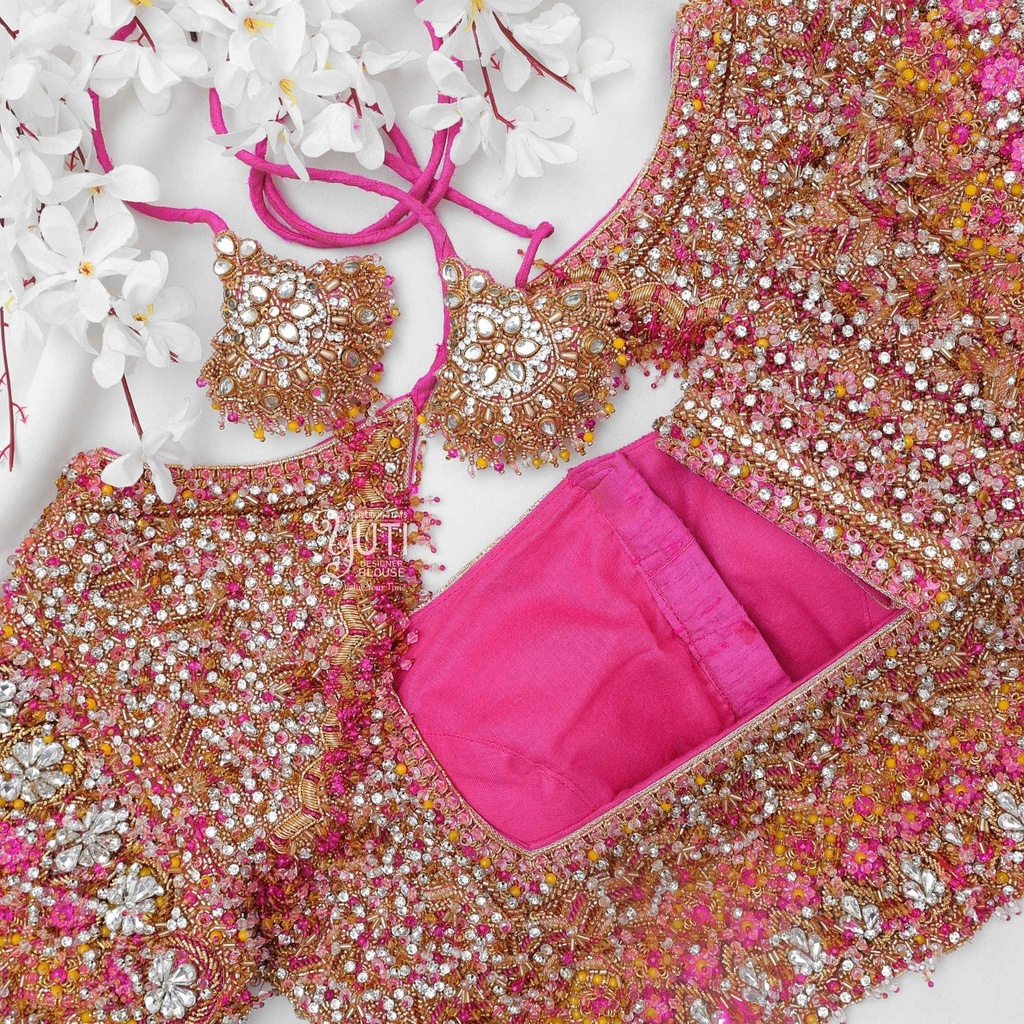 Pink navratinaa crystal bridal blouse