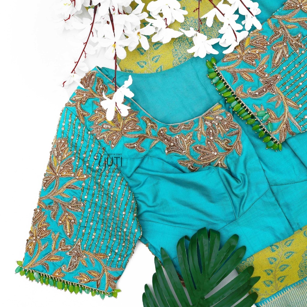 Sea blue with floral and line