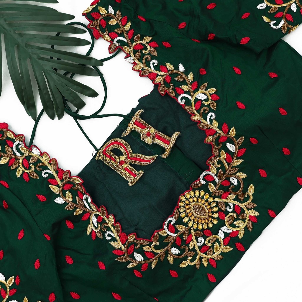 Dark green blouse contrast floral