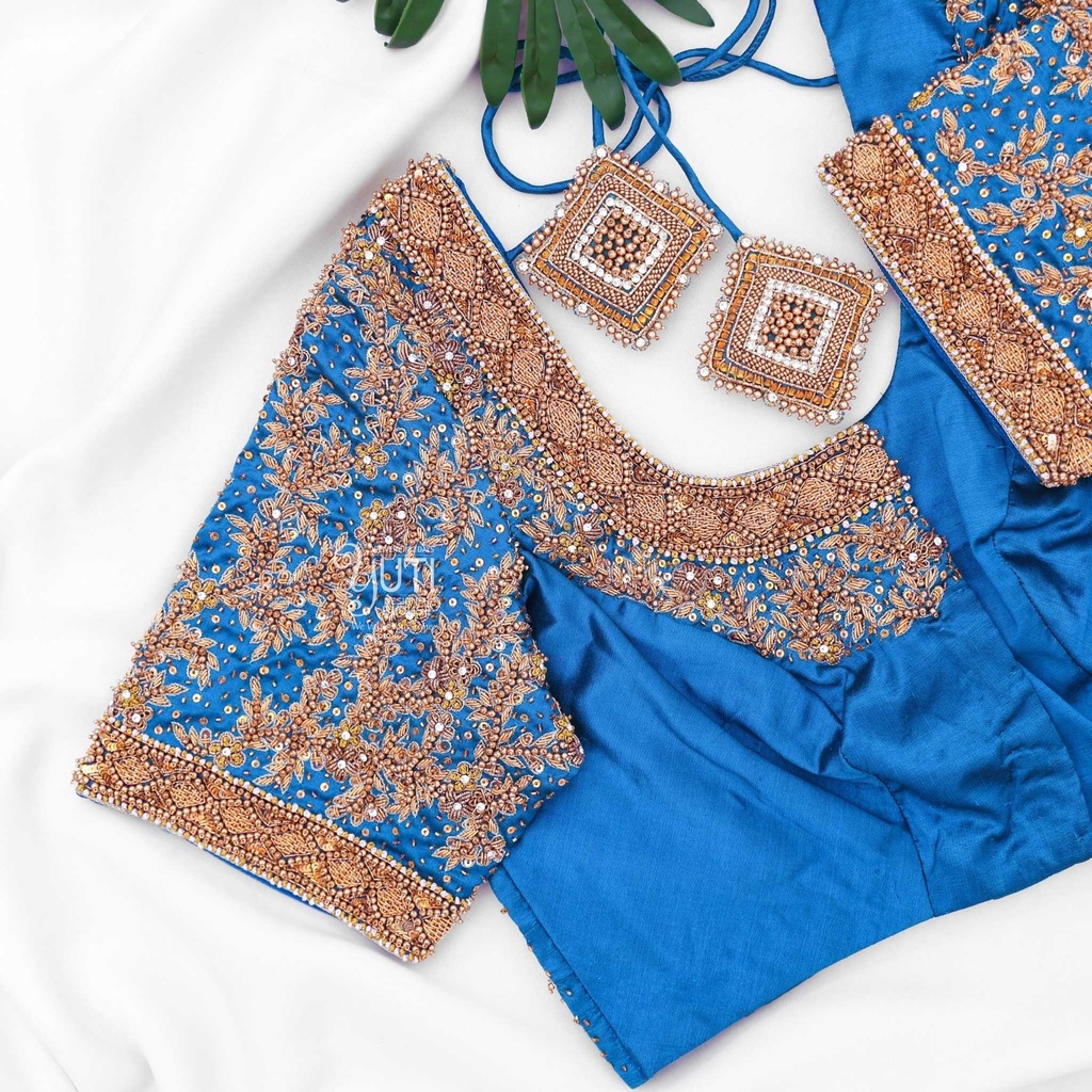 Blue scattered floral bridal blouse