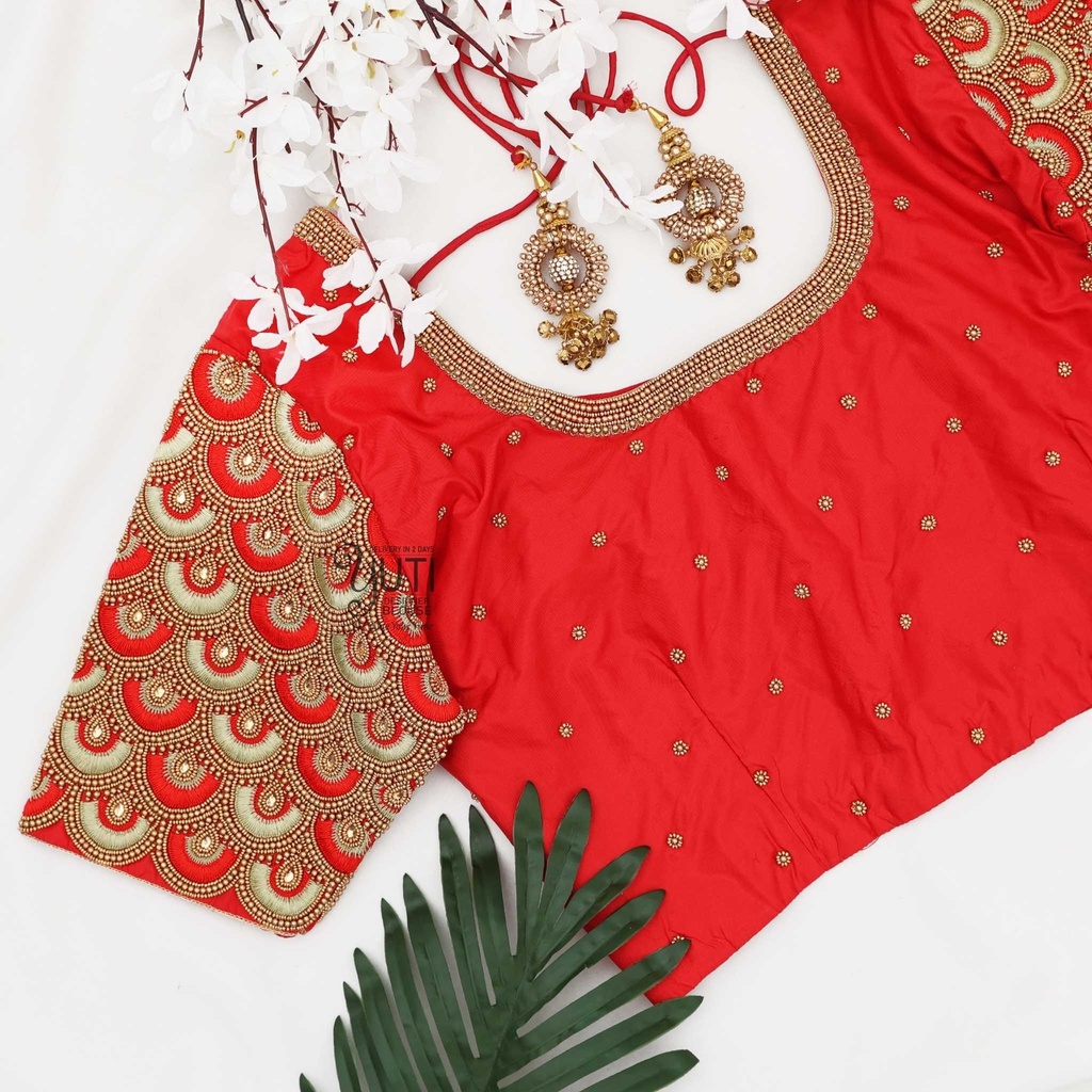 Red scalloped bridal blouse