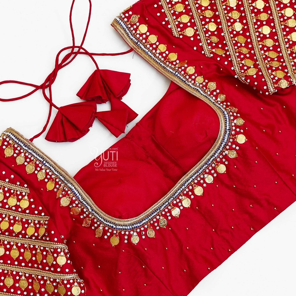 Red lakshmi coin bridal blouse