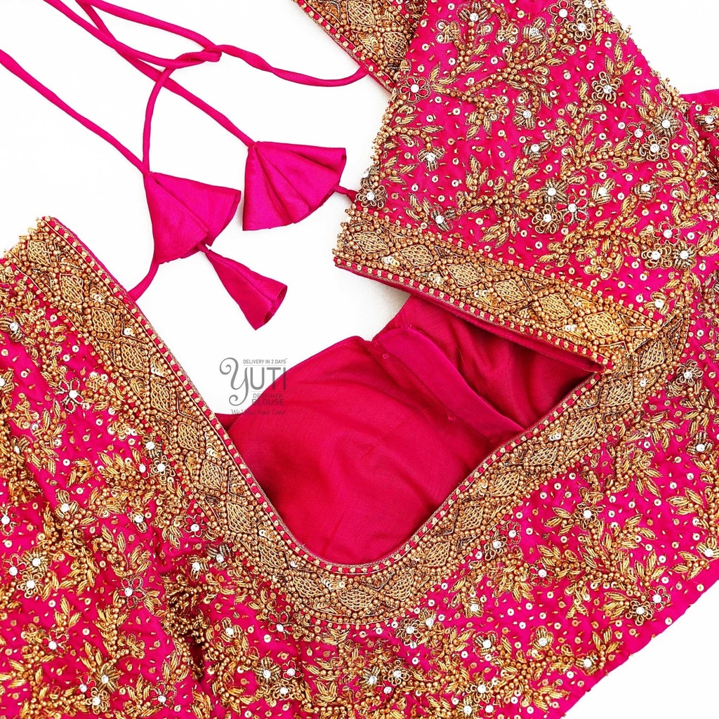 Corel pink scattered floral bridal blouse