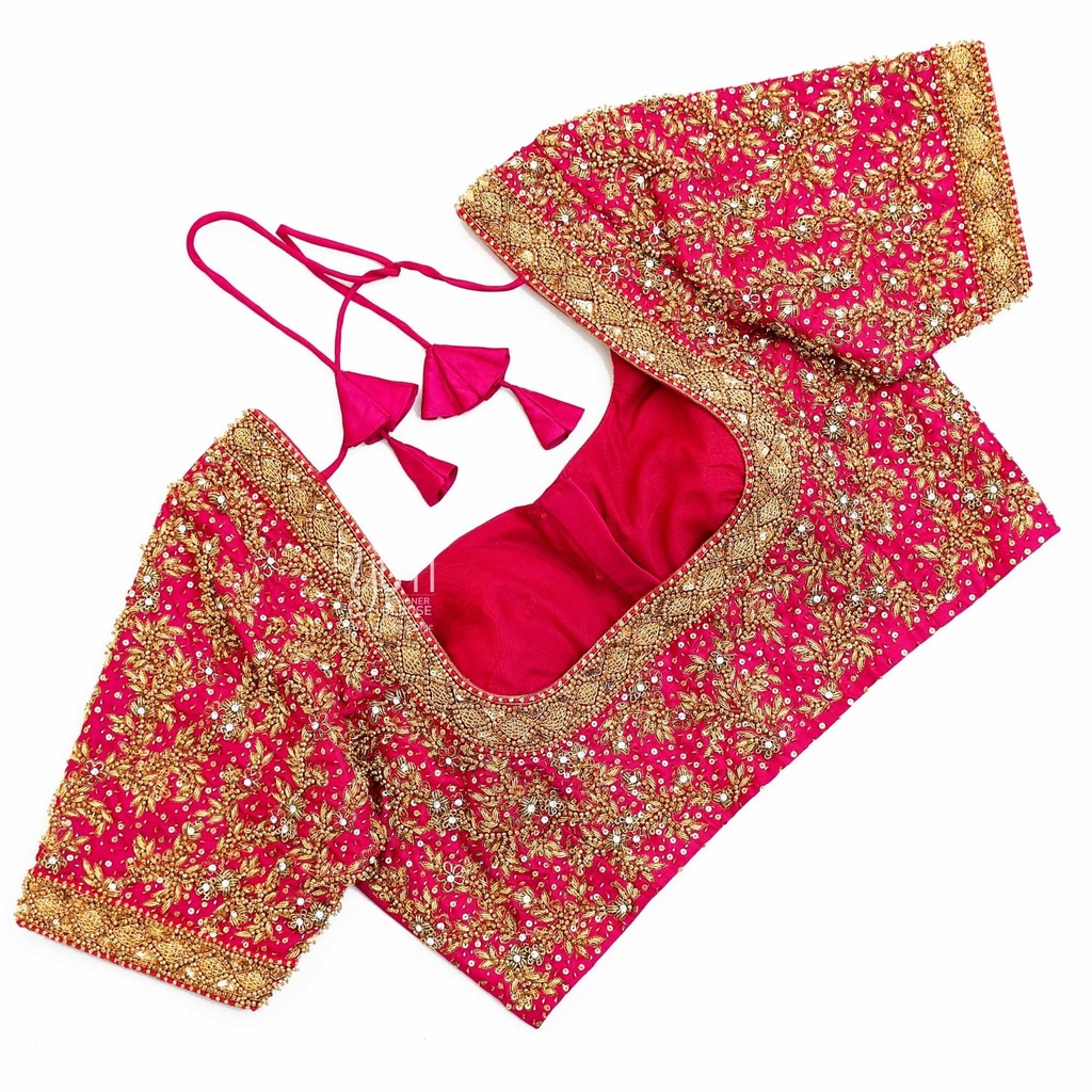 corel-pink-scattered-floral-bridal-blouse-by-yuti-designer-3
