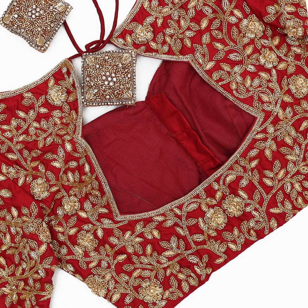 Maroon creeped floral bridal blouse