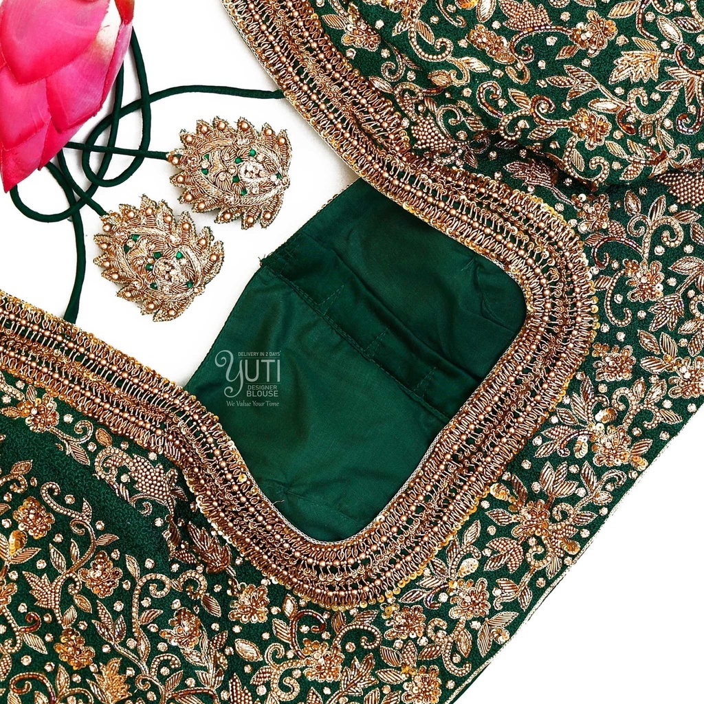 Dark green creeped floral bridal blouse