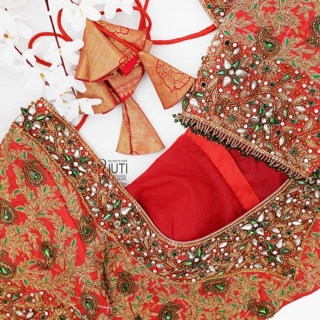 Orange creeped mango bridal blouse