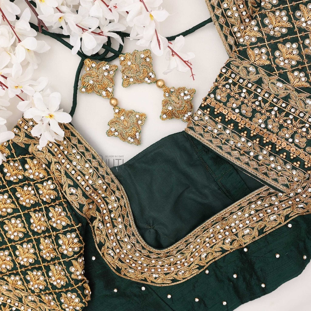 dark green checked motif bridal blouse