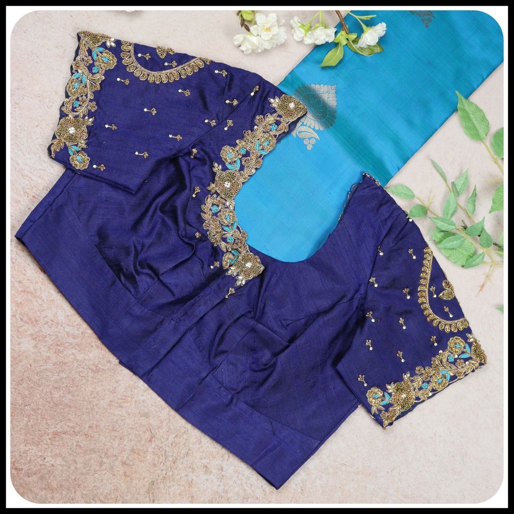 Dark Blue Floral Design | Yuti Designer Blouse