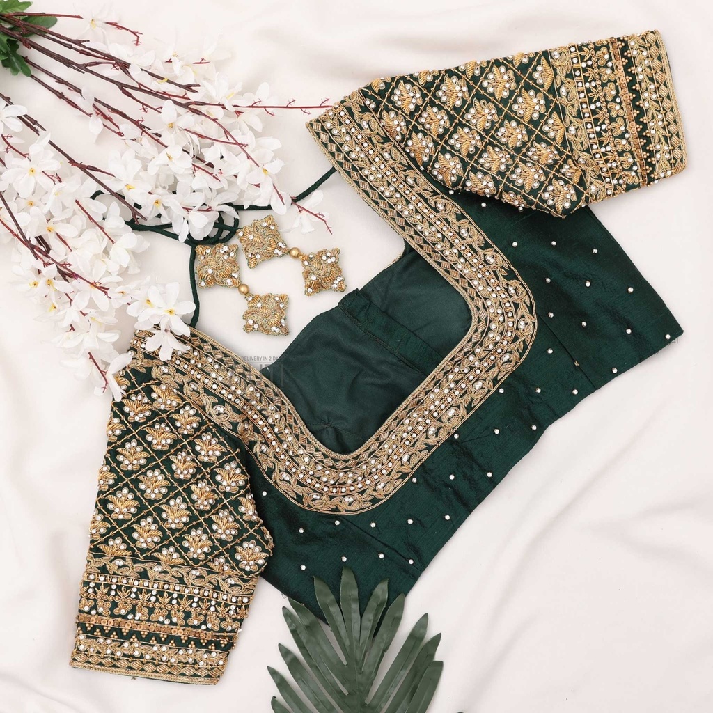 dark green checked motif bridal blouse