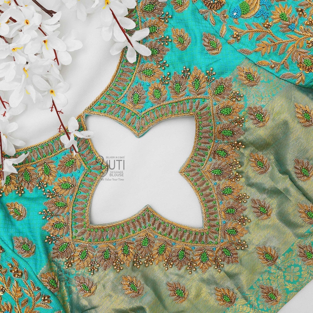 Peacock with floral design blouse