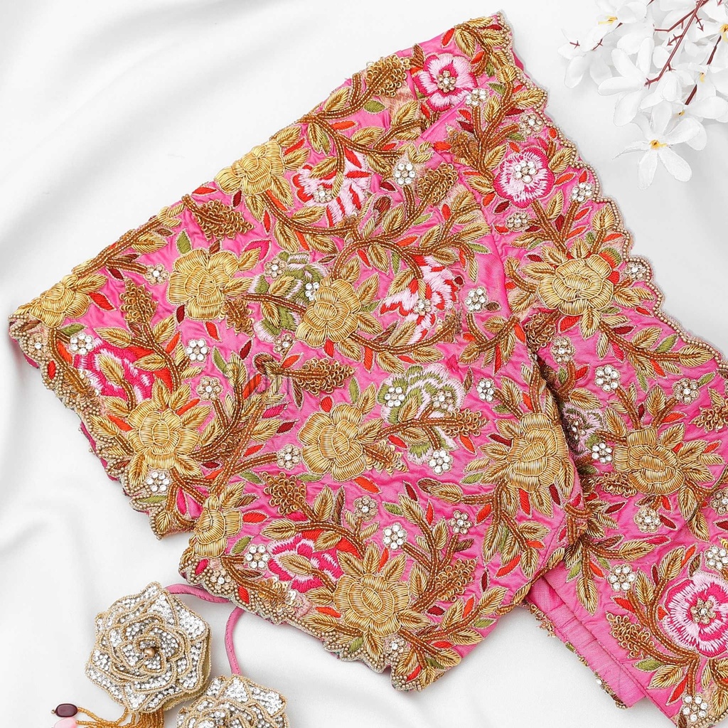 Pink embossed floral with cut work bridal