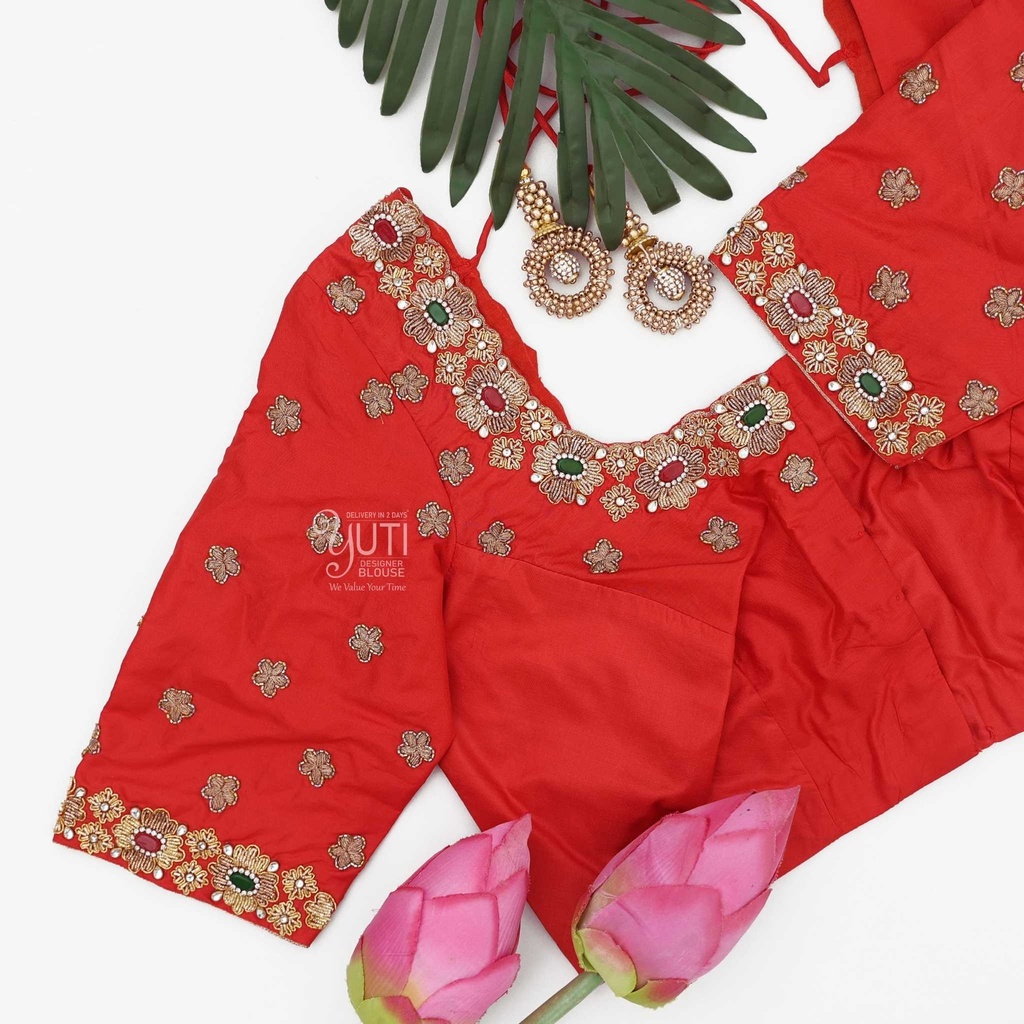 Orange gemstone floral bridal blouse