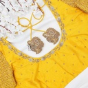 Yellow checked pattern with floral blouse