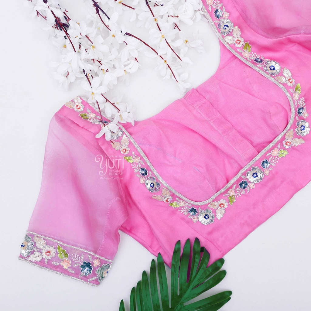 Baby pink sequins floral bridal blouse