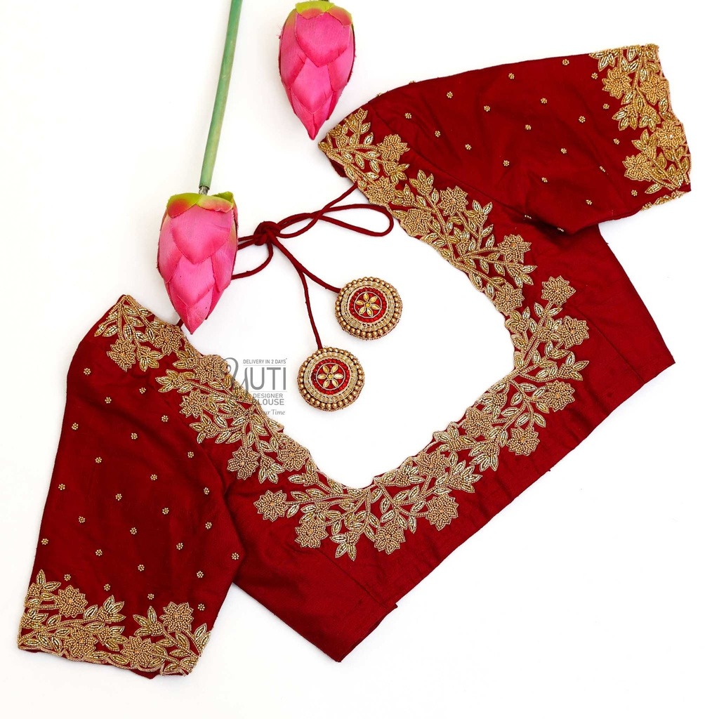 Maroon creeped bridal blouse