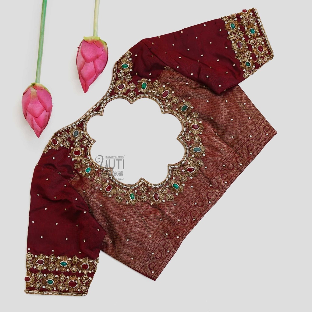 Maroon gem stone bridal design