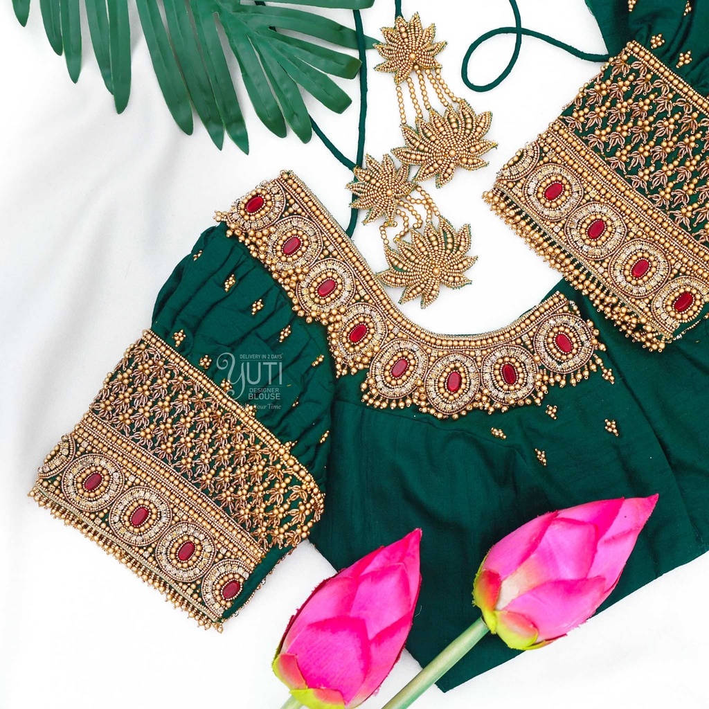 Green gemstone bridal blouse