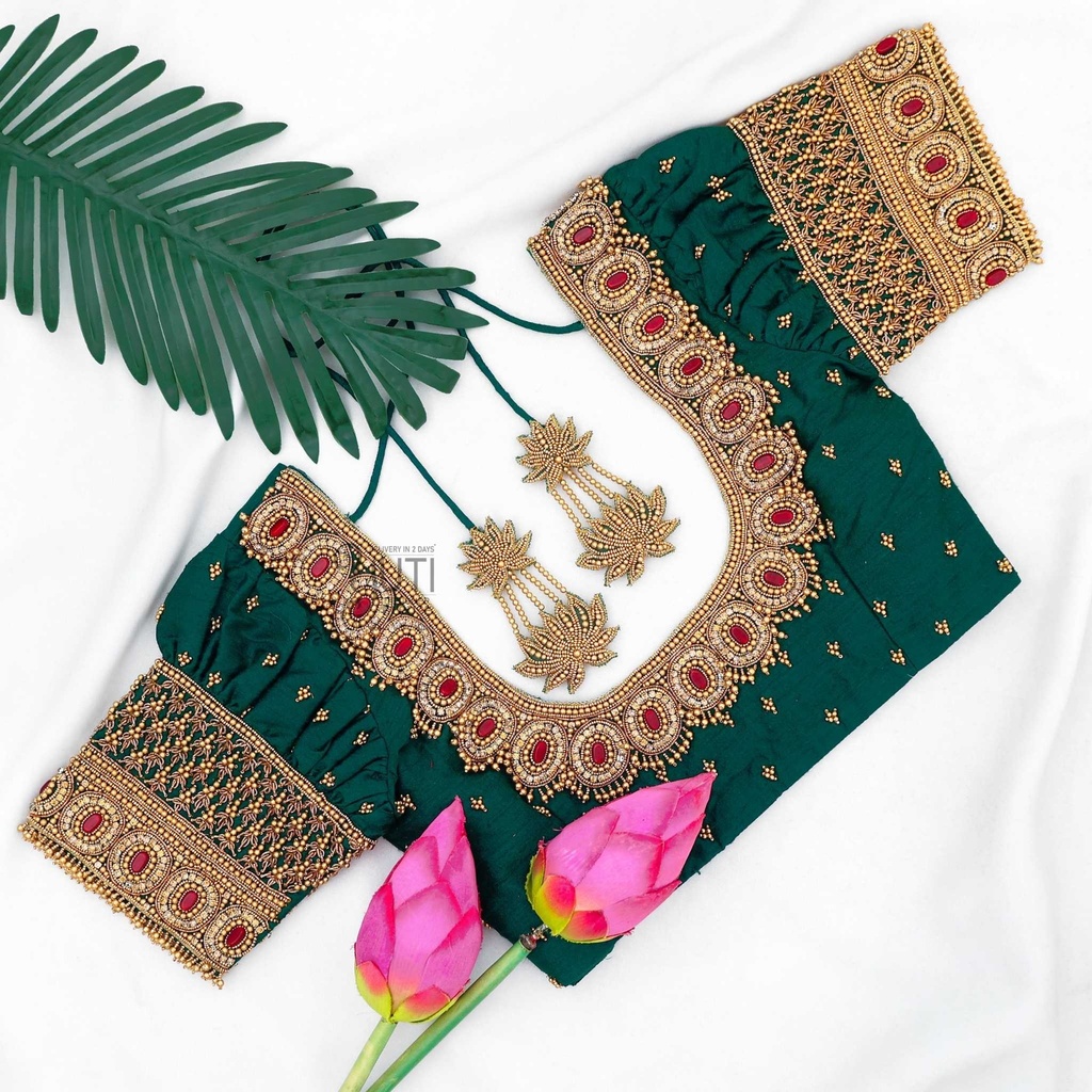 Green gemstone bridal blouse
