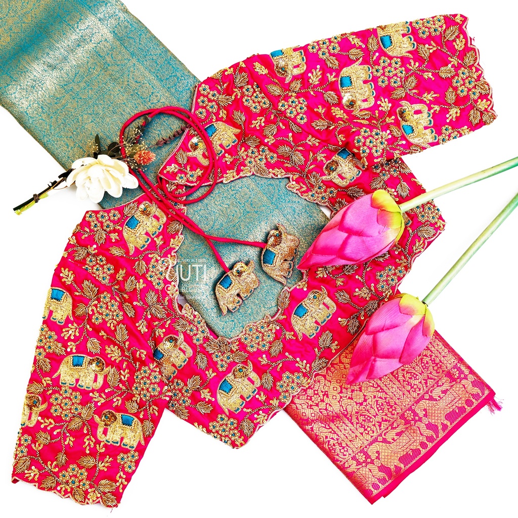 Pink creeper and Elephant bridal blouse