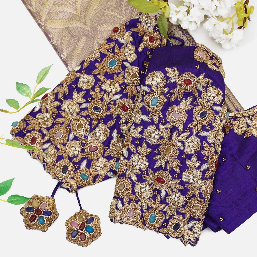 Purple heavy gemstone bridal blouse