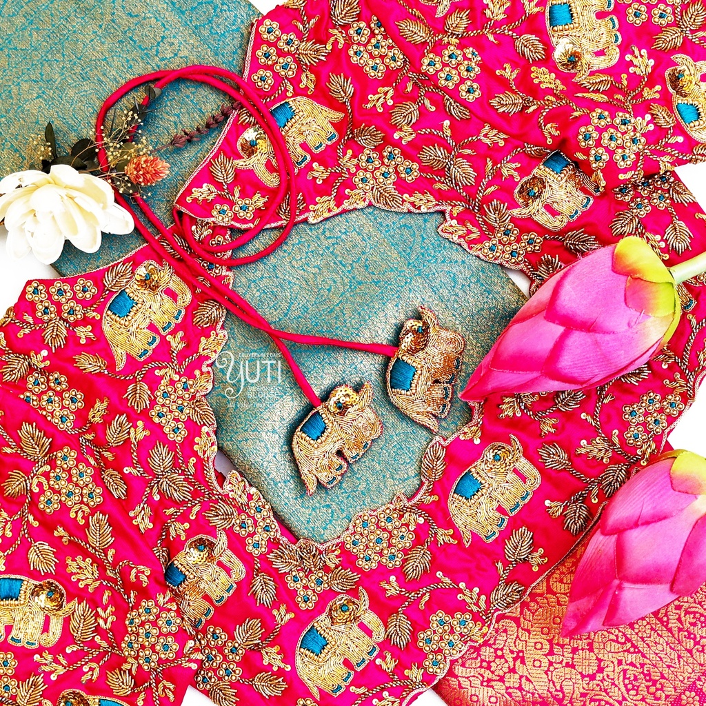Pink creeper and Elephant bridal blouse