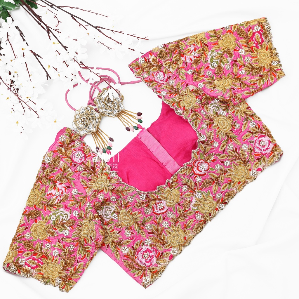 Pink Floral Zardosi bridal blouse