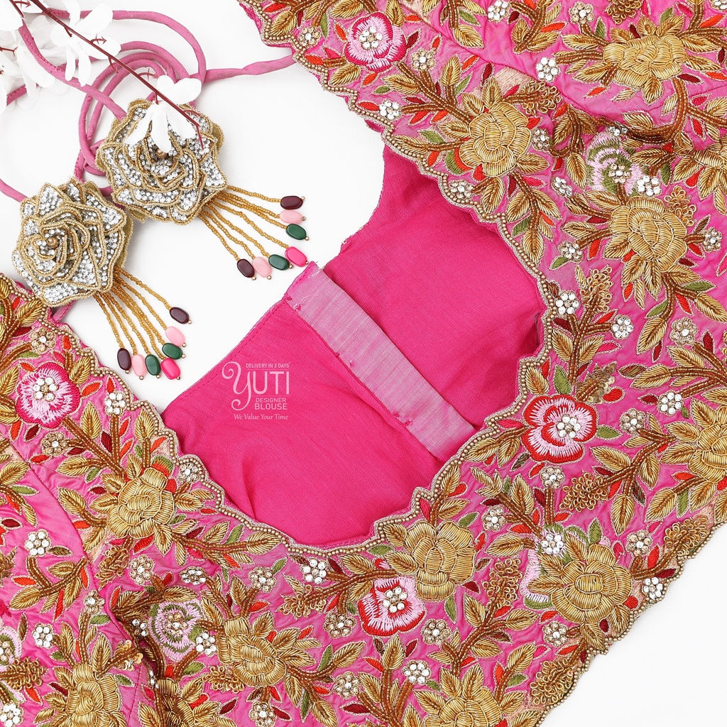 Pink Floral Zardosi bridal blouse