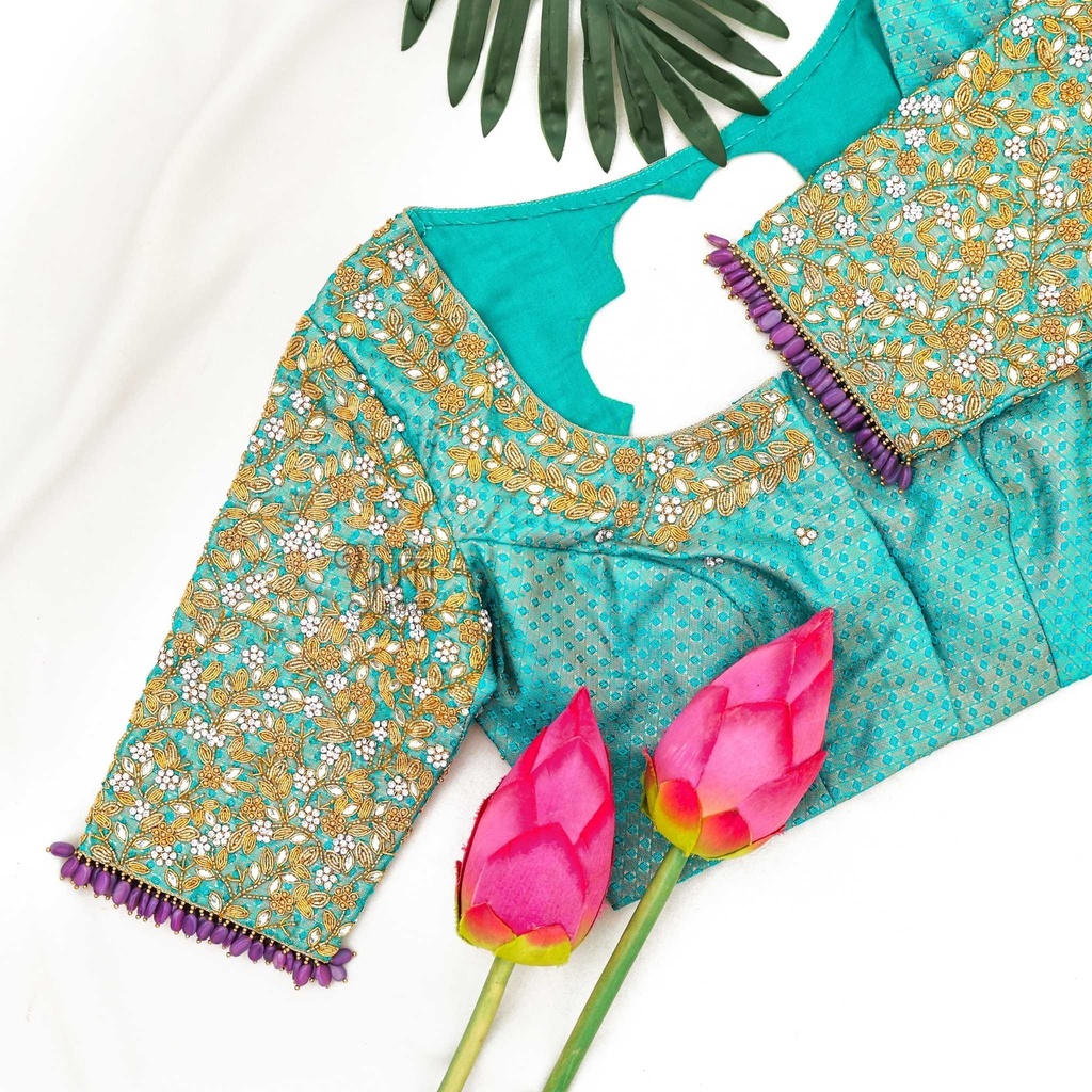 Sea green floral bridal blouse