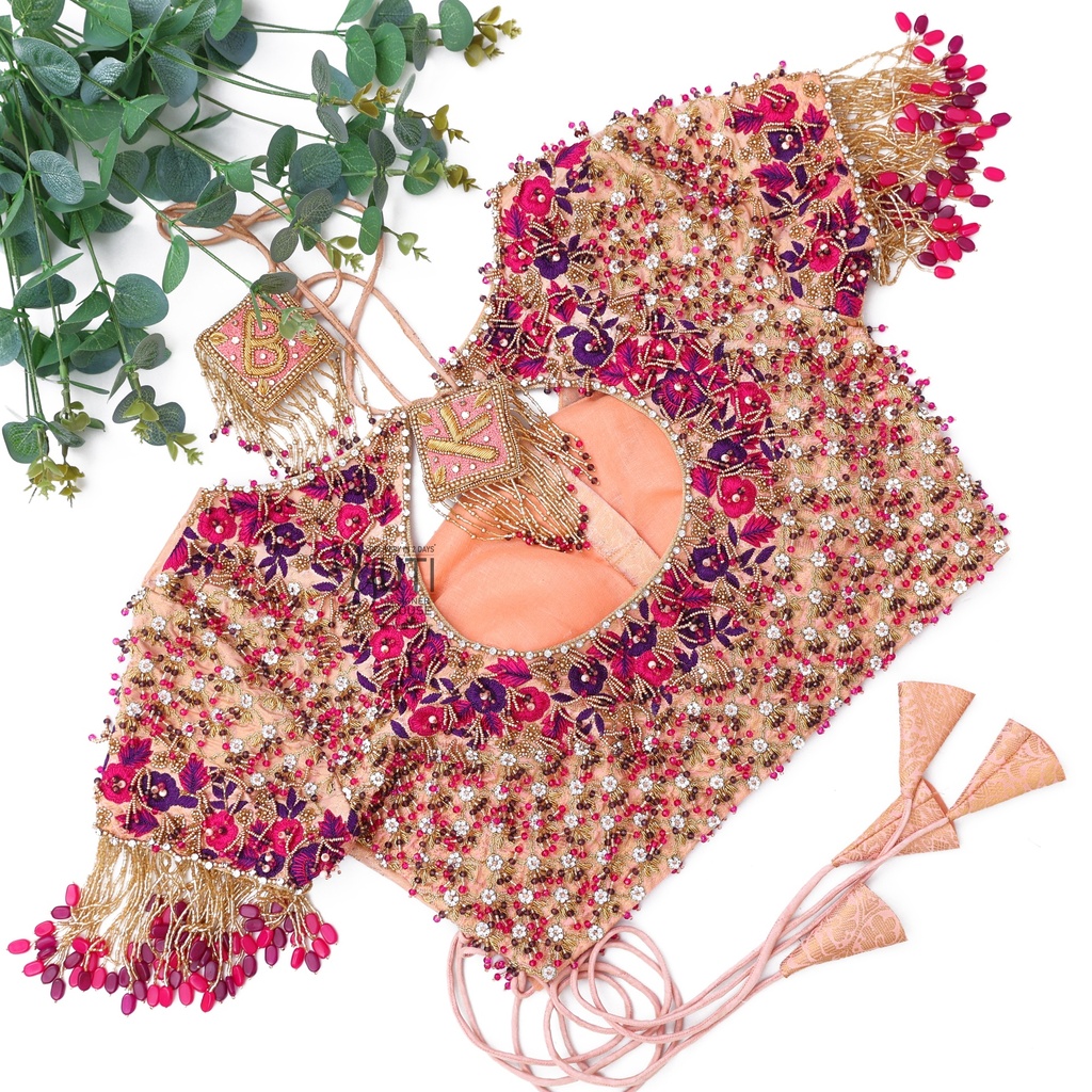 Peach wrap around blouse with gem hangings