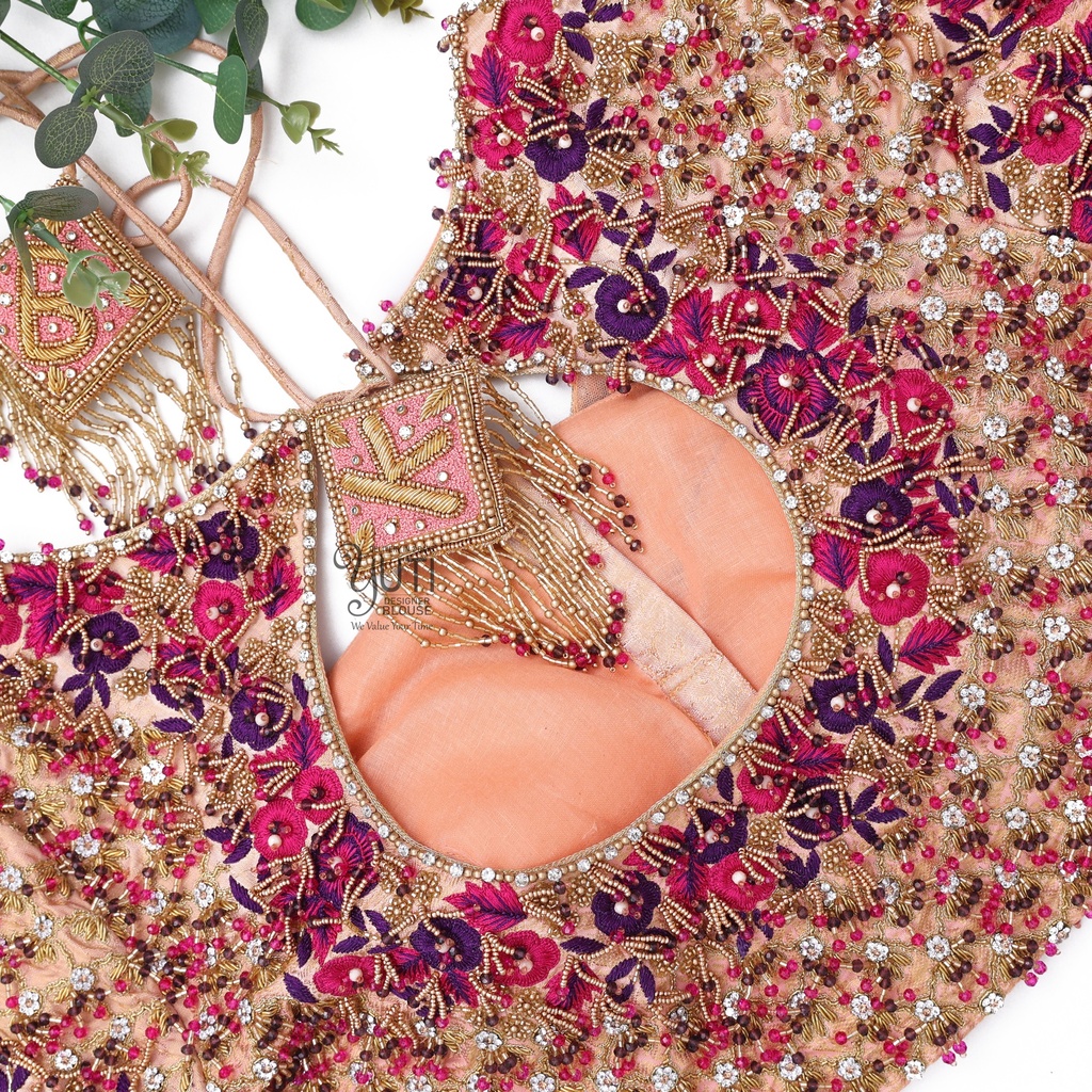 Peach wrap around blouse with gem hangings