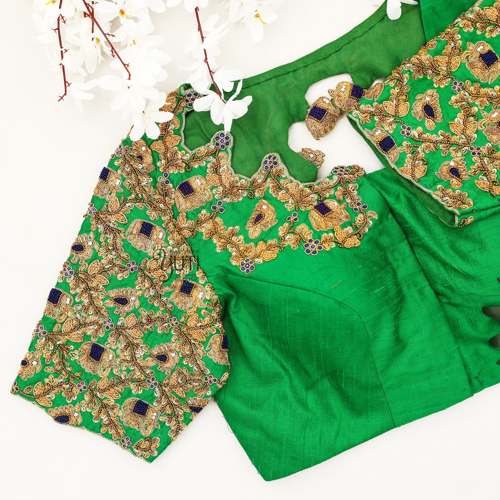 Green Peacock and elephant Blouse
