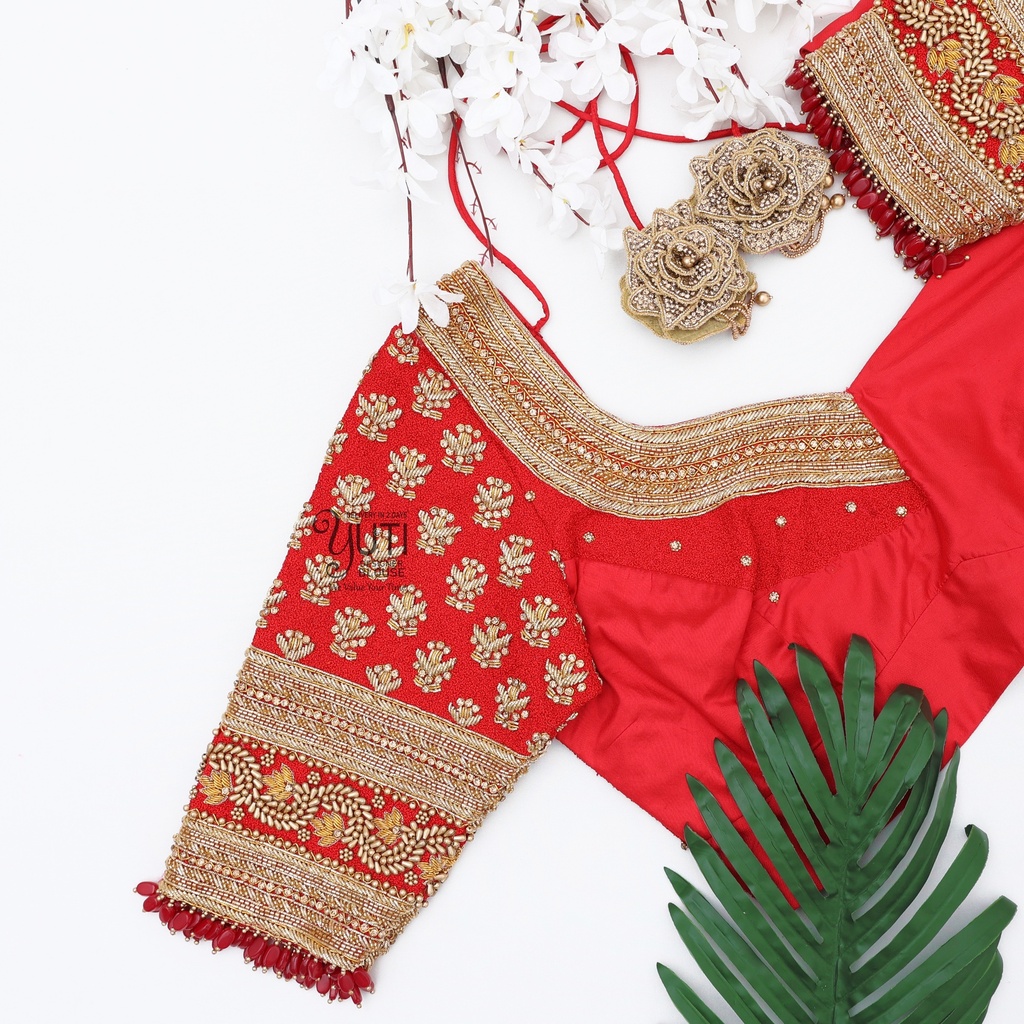 Red zardosi floral design