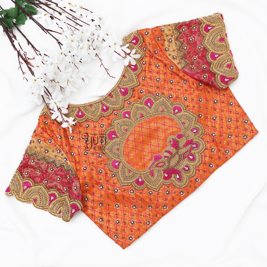Orange peacock bridal blouse