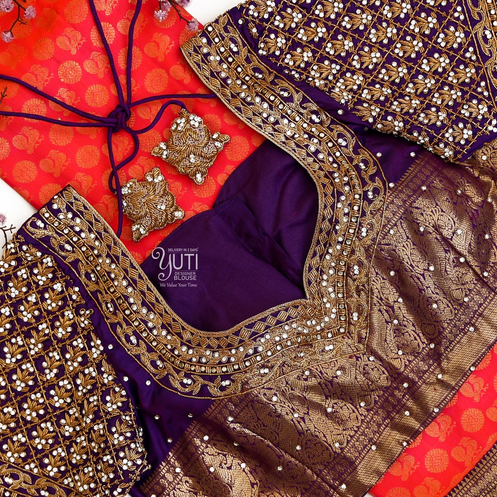 Voilet Checked Zardosi Design