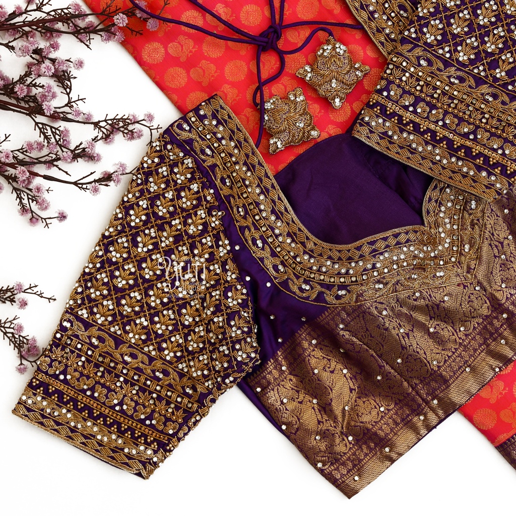 Voilet Checked Zardosi Design