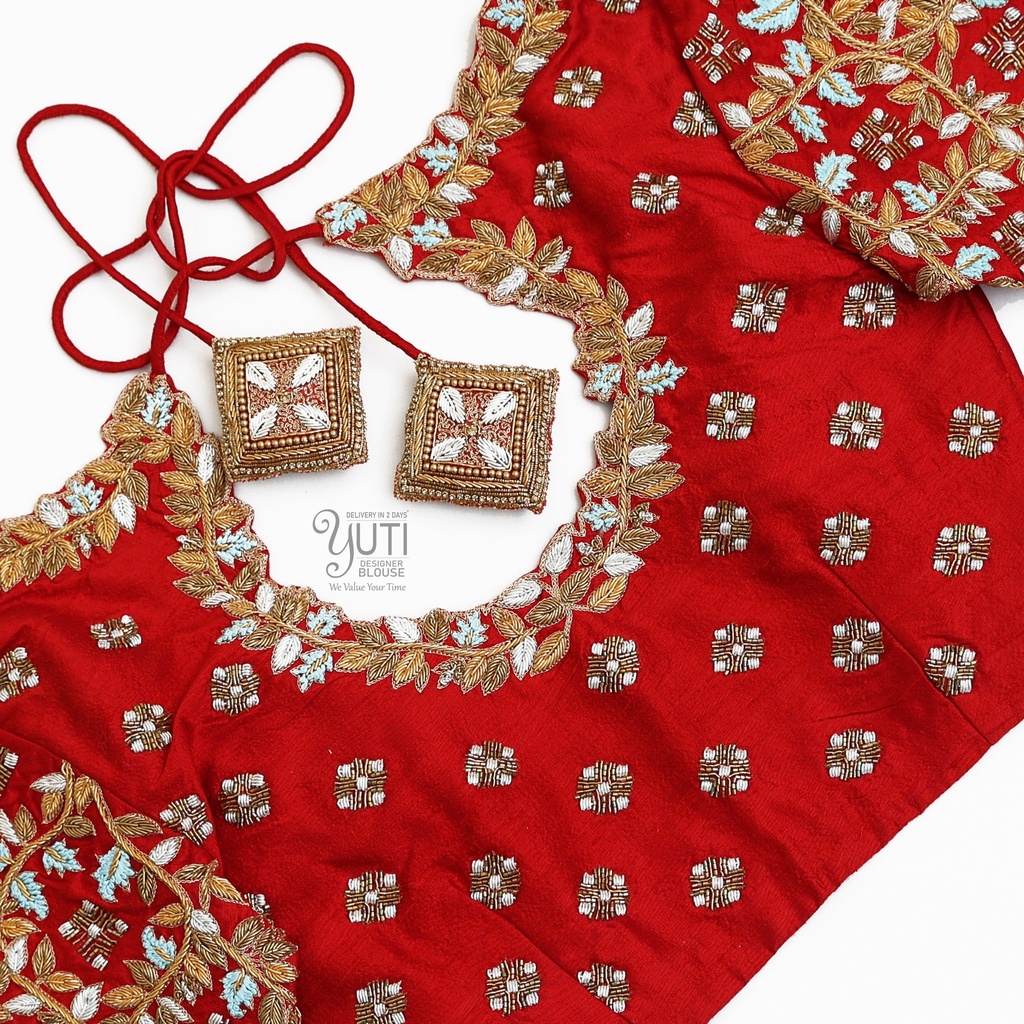 Red creeper leaf bridal blouse