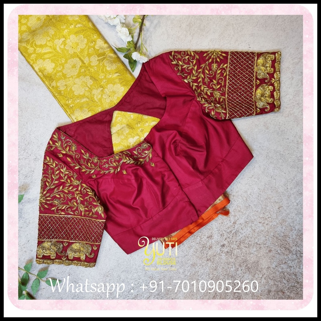 Maroon Floral with Elephant Motif design
