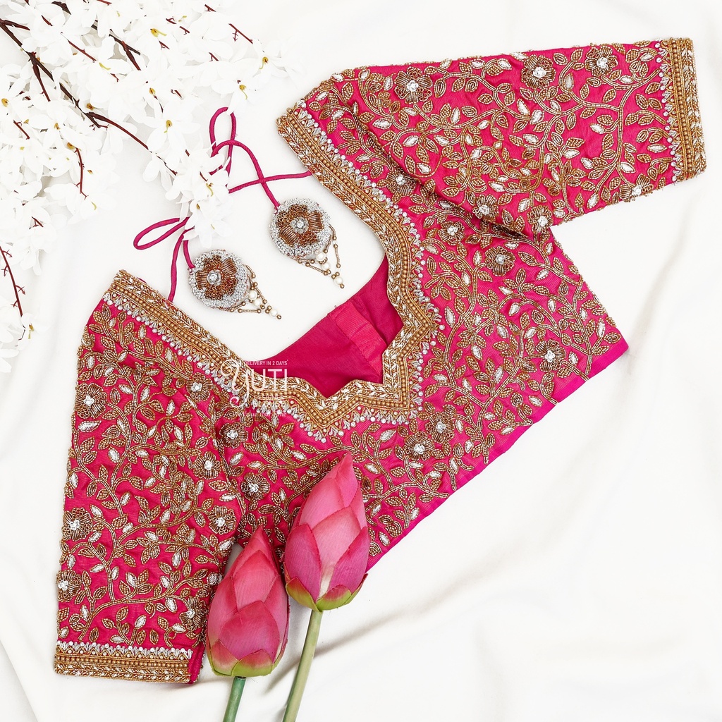 Pink Floral Designer blouse