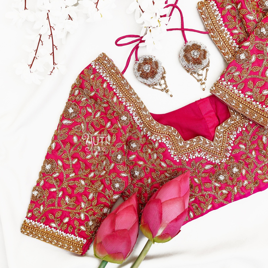 Pink Floral Designer blouse